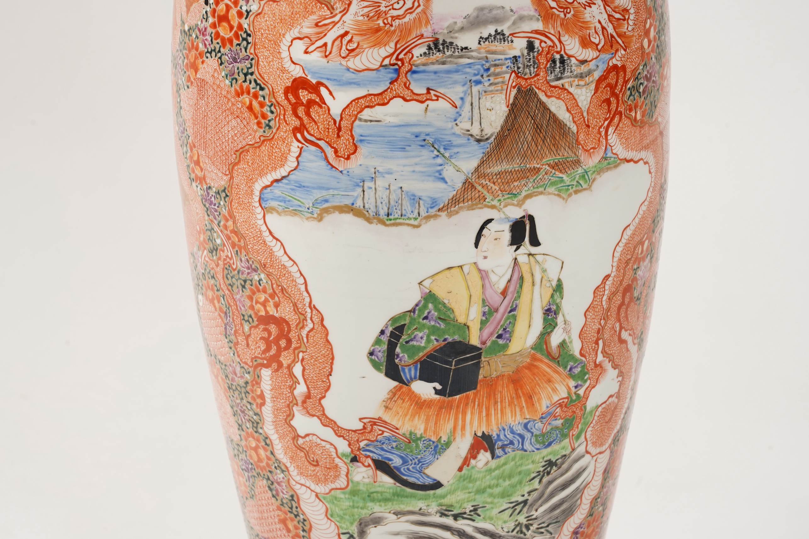 A massive Japanese Kutani vase, late 19th century, mounted as a lamp